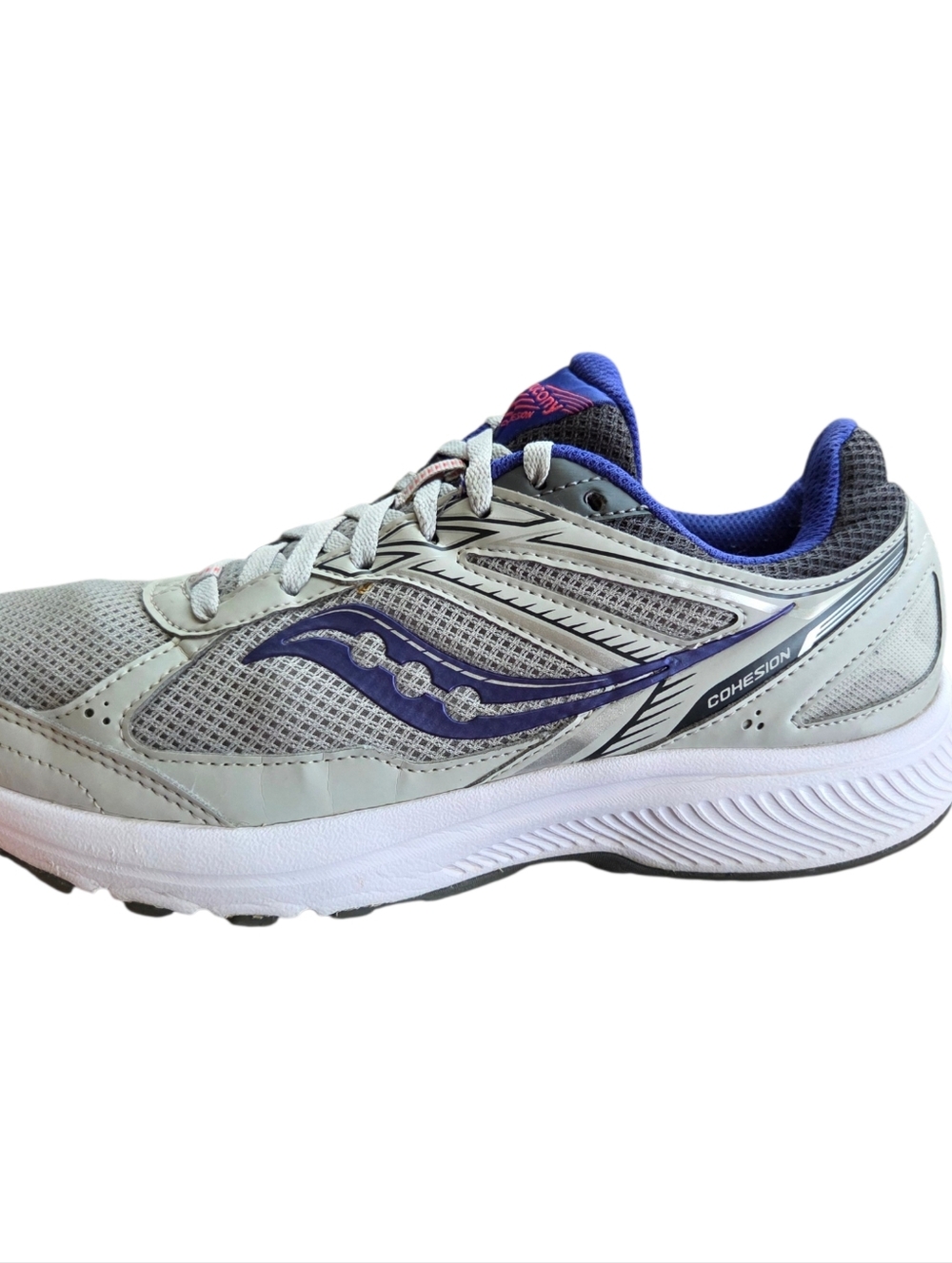Saucony Cohesion 14 Sz 10 Womens Gray/White/Purple Running Shoes Sneakers